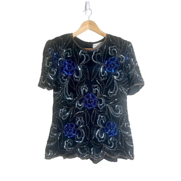 VINTAGE Papell Boutique Evening Women's 100% Silk Formal Beaded Blouse Medium - Picture 1 of 9